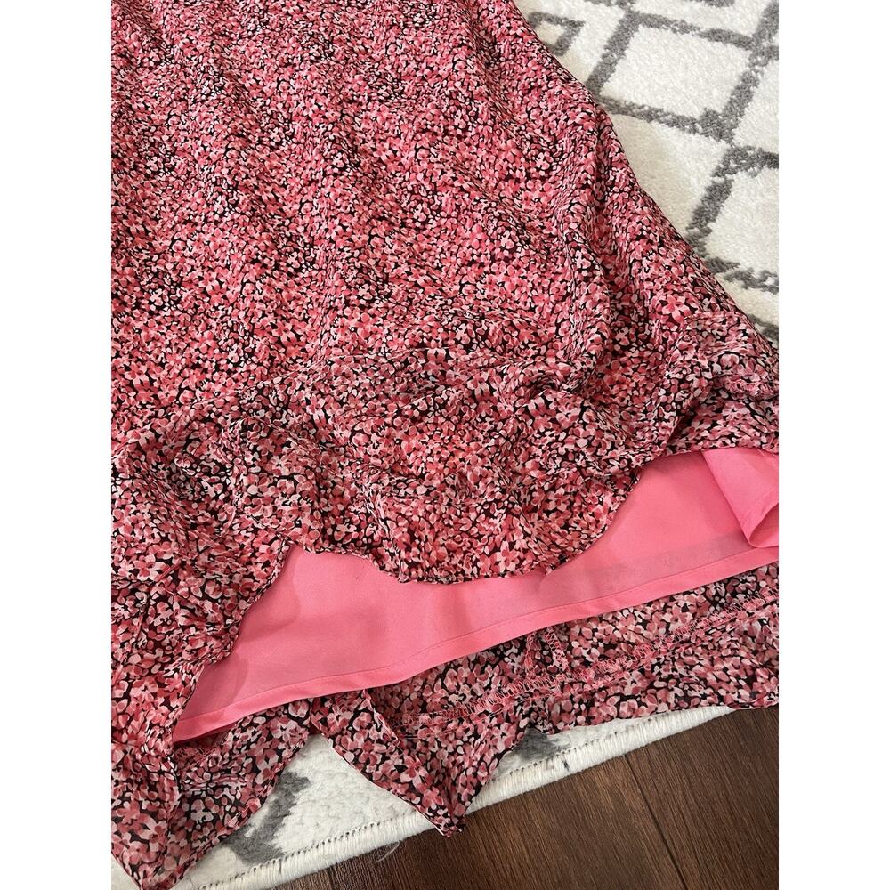 EXPRESSIONS Vintage 90's Y2 Pink Ditzy Print Ruffle Slip Midi Knee Dress - Picture 11 of 12